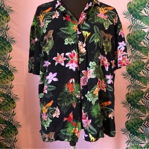 Divided H&M Black Tropical Print Button Down Top